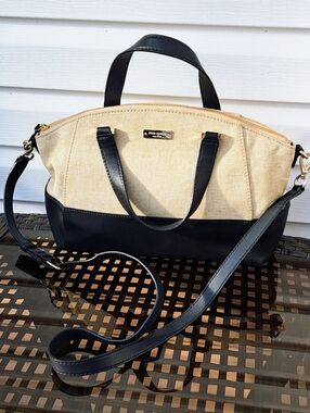 Kate Spade Canvas and Leather Satchel Handbag - Black and Beige
